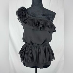 Cecico Black One-Shoulder Ruffle Blouse